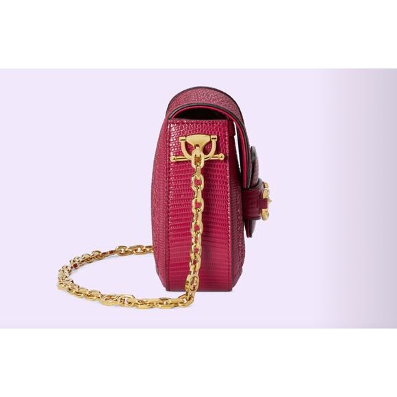 Gucci Mini 1955 Horsebit Pink Lizard Leather & Crystal Bag EXOTIC NIB - Picture 6 of 9